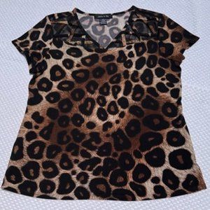 Adele & May Leopard Animal Print Top Size Medium Short sleeve
